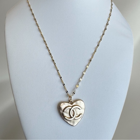 Upcycled Jewelry - Upcycled Gold Heart Pendant Necklace Stamped